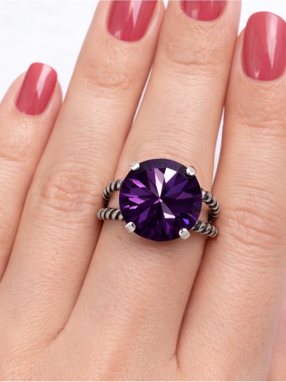 Purple Swarovski Crystal Statement Cocktail Ring Adjustable